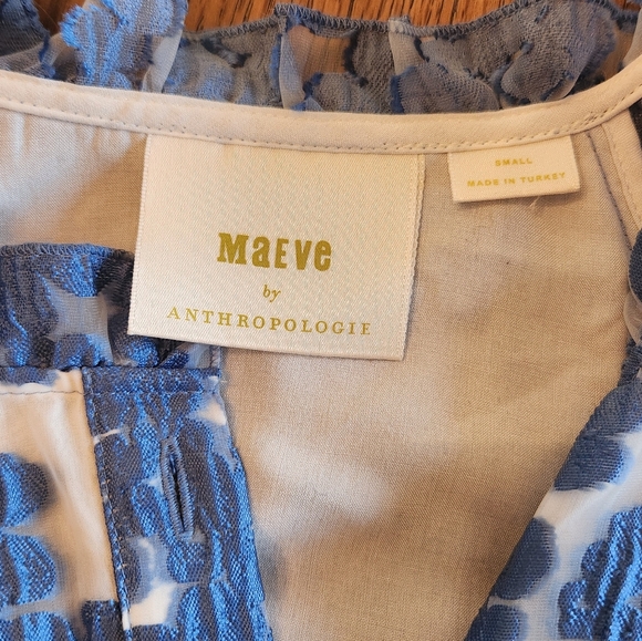 Maeve By Anthropologie Tiered Jacquard Lace Dress Puff Sleeve Blue Size Small - Picture 7 of 9